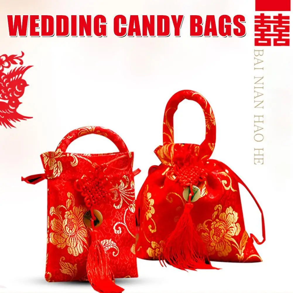 Chinese Style Embroidery Flower Drawstring Bag Candy Bag Floral Jewelry Packing Bag Bucket Bag Ethnic Style Festive Sugar Bag