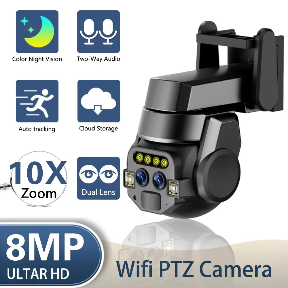 

Wifi PTZ IP Camera 8MP 4K Dual Lens 10x Digital Zoom 4MP 2K Outdoor Surveillance Security CCTV Video Camara Color Night Vision