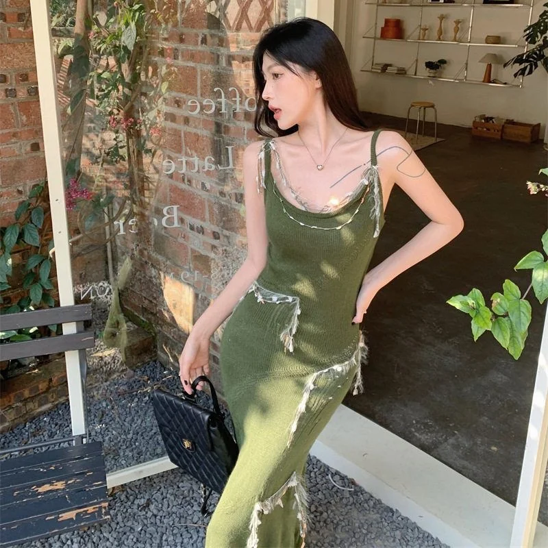 Été een tricoté Wrap Dr femmes taille haute longue Dr n gland détail sans manches moulante Dr vacances Sle