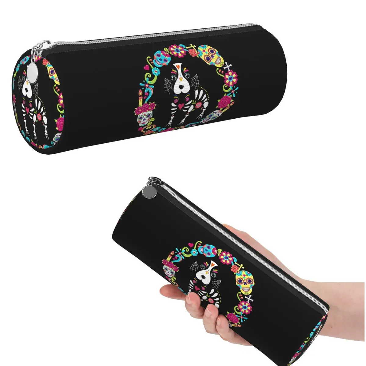 

Dog Dias De Los Muertos Day Of The Dead Pencil Case for School Cylinder Pen Box Pencil Bag Stationery Supplies Pen Holder Bag