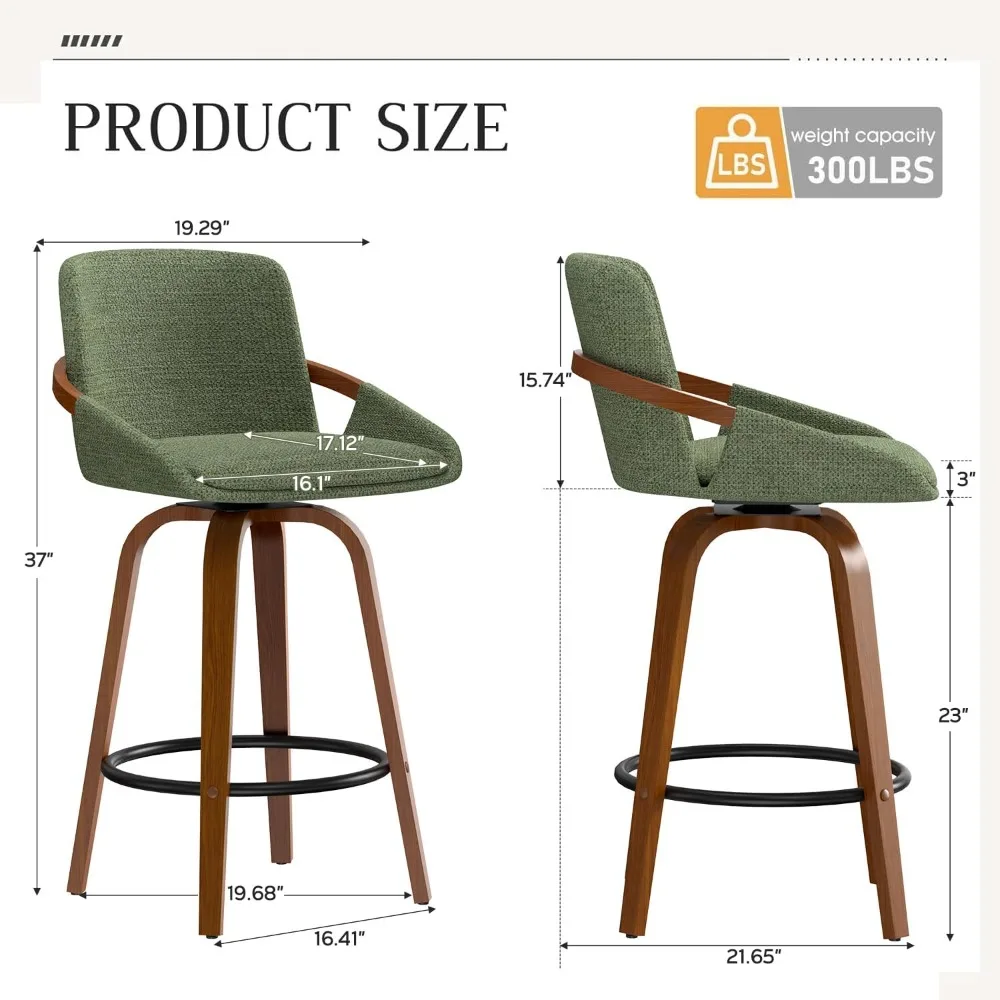 

Modern Swivel Bar Stool Two-piece Set, 26-inch Bar Stool Height, High Backrest, Linen Wood Upholstered Chairs