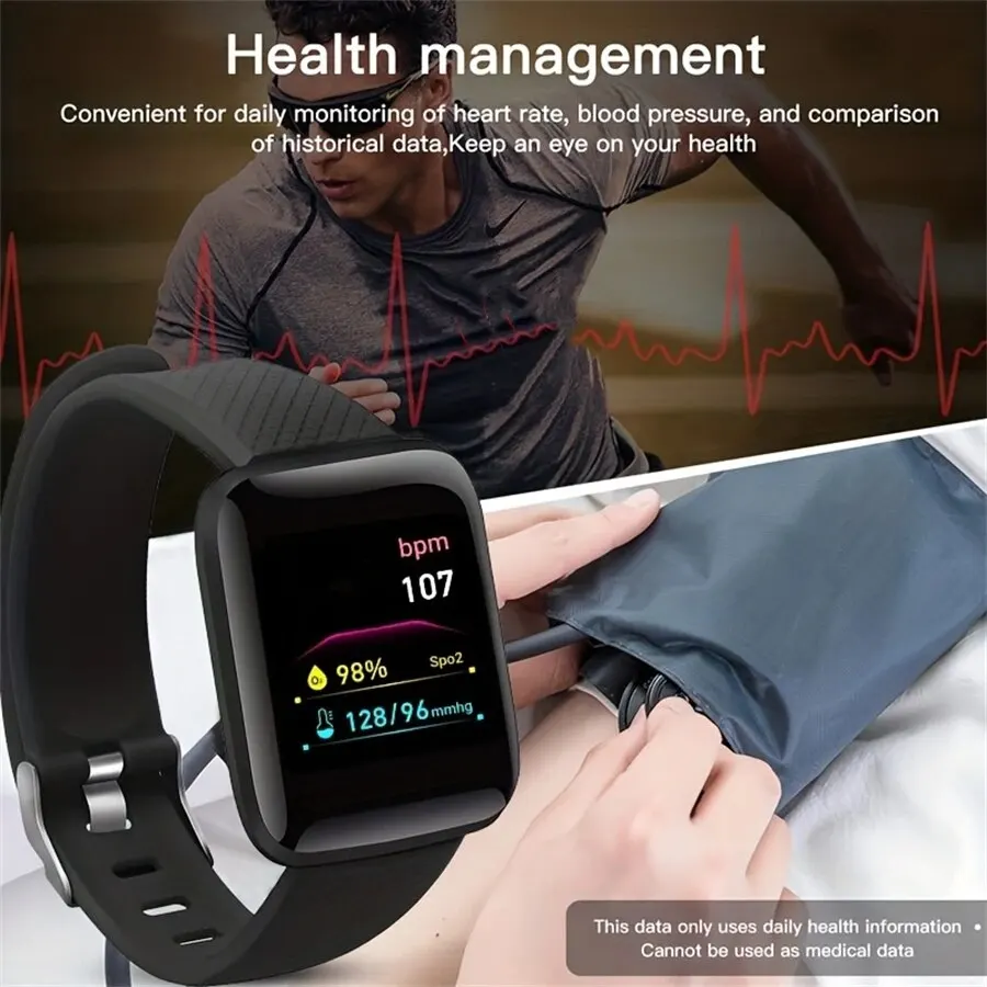 Multifunctionele Smart Watch Voor Mannen Vrouwen Kinderen Bericht Herinneren Muziek Controle Sport Stap Calorieën D13 Smartwatch Wekker 116Plus