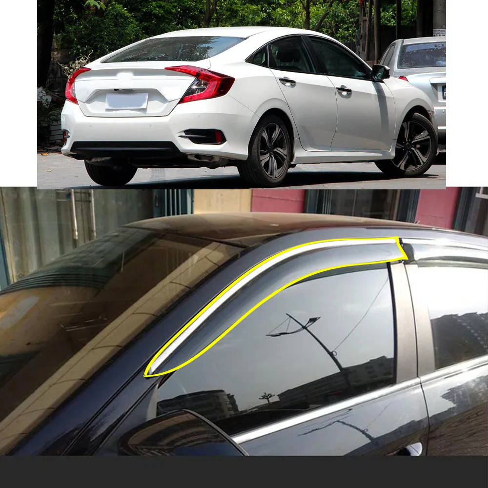 

Car Sticker Plastic Window Glass Wind Visor Rain/Sun Guard Vent For Honda Civic 10th Sedan 2016-2017 2018 2019 2020 2021