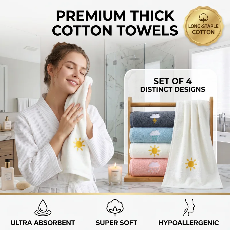 Pure Cotton Absorbs Water Towel Cartoon Soft Thickened Absorbent Plain Small Gift Embroidered Face Towel for Adults and Children