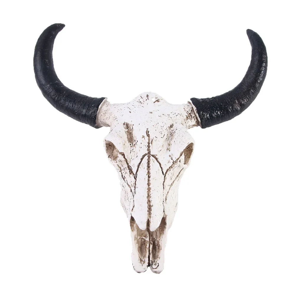 Cow Skull Head Pendant Wall Hanging Longhorn Cow Skull Head Ornament Figurines Crafts Fashion Realistic for Home Halloween Decor