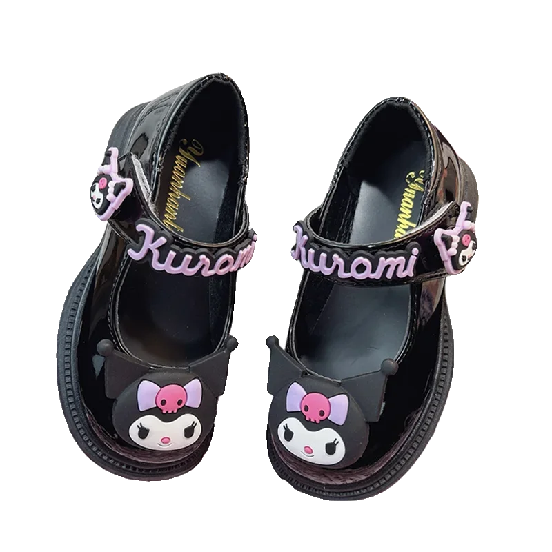 2024 novo sanrio kuromi preto lolita princesa sapatos de couro meninas moda sola macia kawaii dos desenhos animados anime personagem acessórios