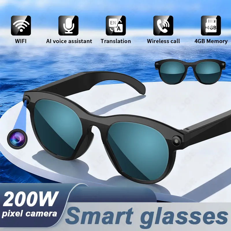 

LIGE AI Smart Glasses Sunglasses 2MP Camera Video Recording 2025 New Languages Translation Bluetooth Call Music Play Men Women