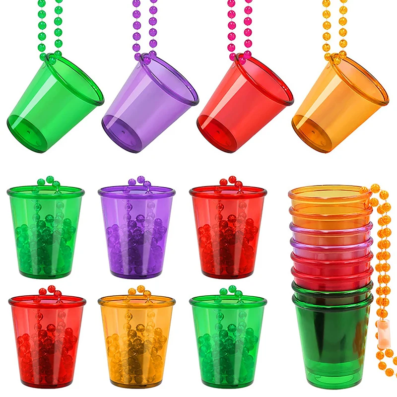 Collar de vasos de chupito para despedida de soltera, vaso de chupito de plástico en collar de cuentas para cumpleaños y boda