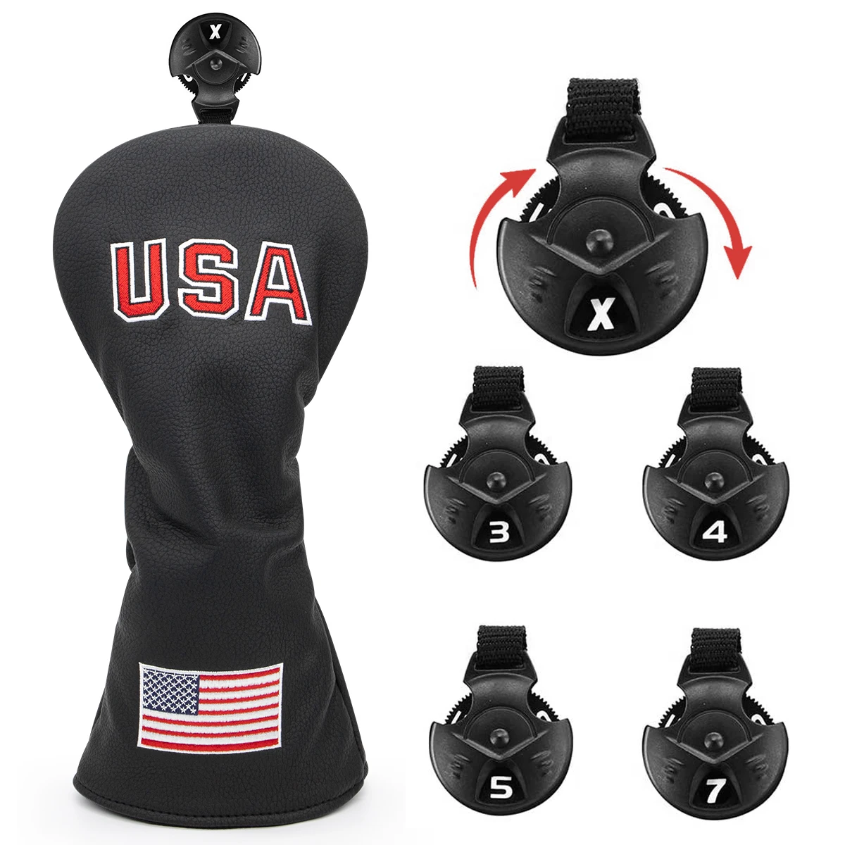 Golf Club Head Covers Golf Wood Head Cover for Driver Fairway Wood Covers Hybrid Headcoves with USA Flag