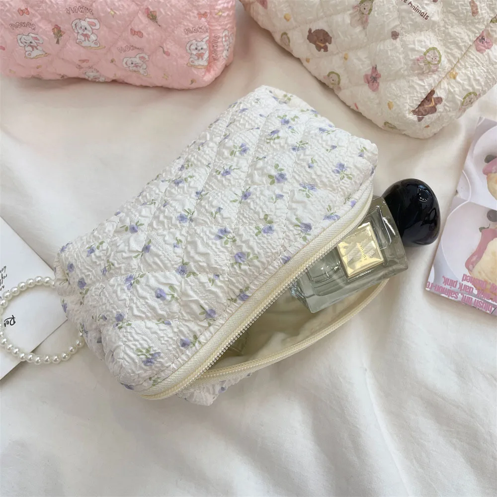 Cute Cartoon Square Brush Cosmetic Bags Pink Flower Women Cute Makeup Bag Travel Organizer Cosmetic Pouch Girls Pencil Case