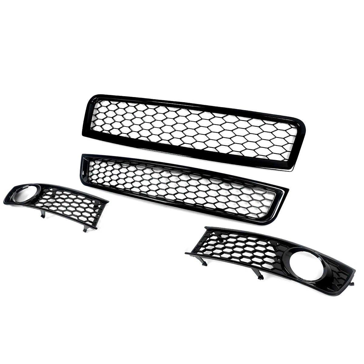 Magickit Honeycomb Grill for Audi A4 B6 Sedan 2002-2005 Front Bumper Upper & Lower Grille Fog Light Lamp Grill 4pcs Set