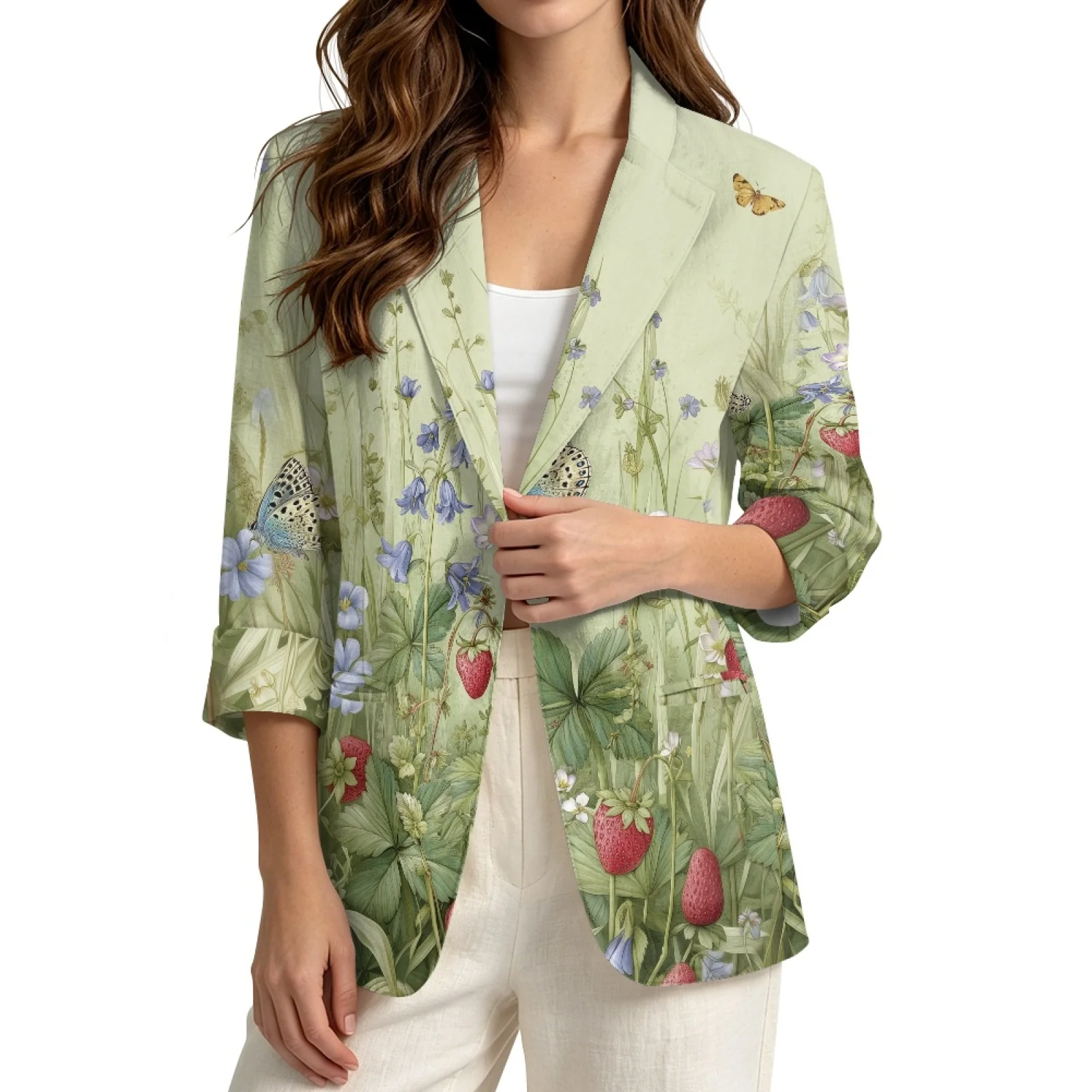 PENSTROLL Butterfly and Floral Linen Like Open Front Tops for Vacation Casual Cardigan Coat Beach Cover Ups