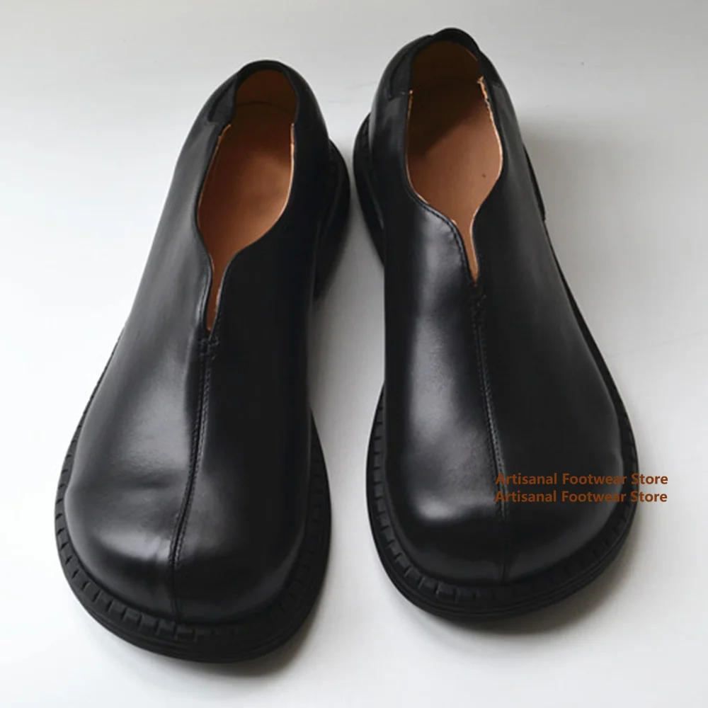 

Flat Loafers Men's Shoes Round Toe Slip On Black/brown Leather Wear-Resistant Breathable Solid Color Handmade Men's Shoes