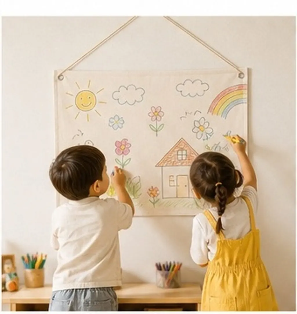 Canvas Banner Hanging Flag Nursery Canvas Art 24.7in Paintable Grommets Wall Hanging Flag Decor Playroom Educational