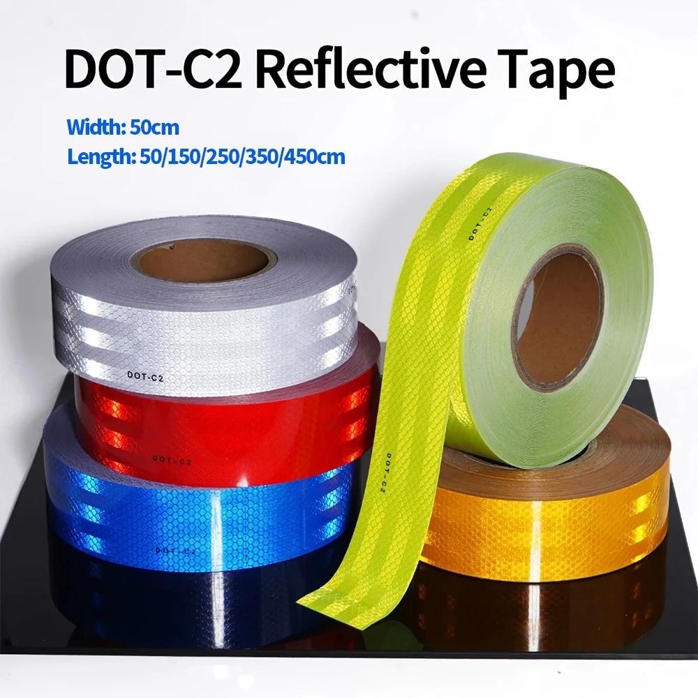 450/250/50CM DOT-C2 Reflektierende Autoaufkleber Outdoor Wasserdichte Warnbänder Weiß Rot Blau Gelb PET Reflektoren Sicherheitsstreifen – Detail 1