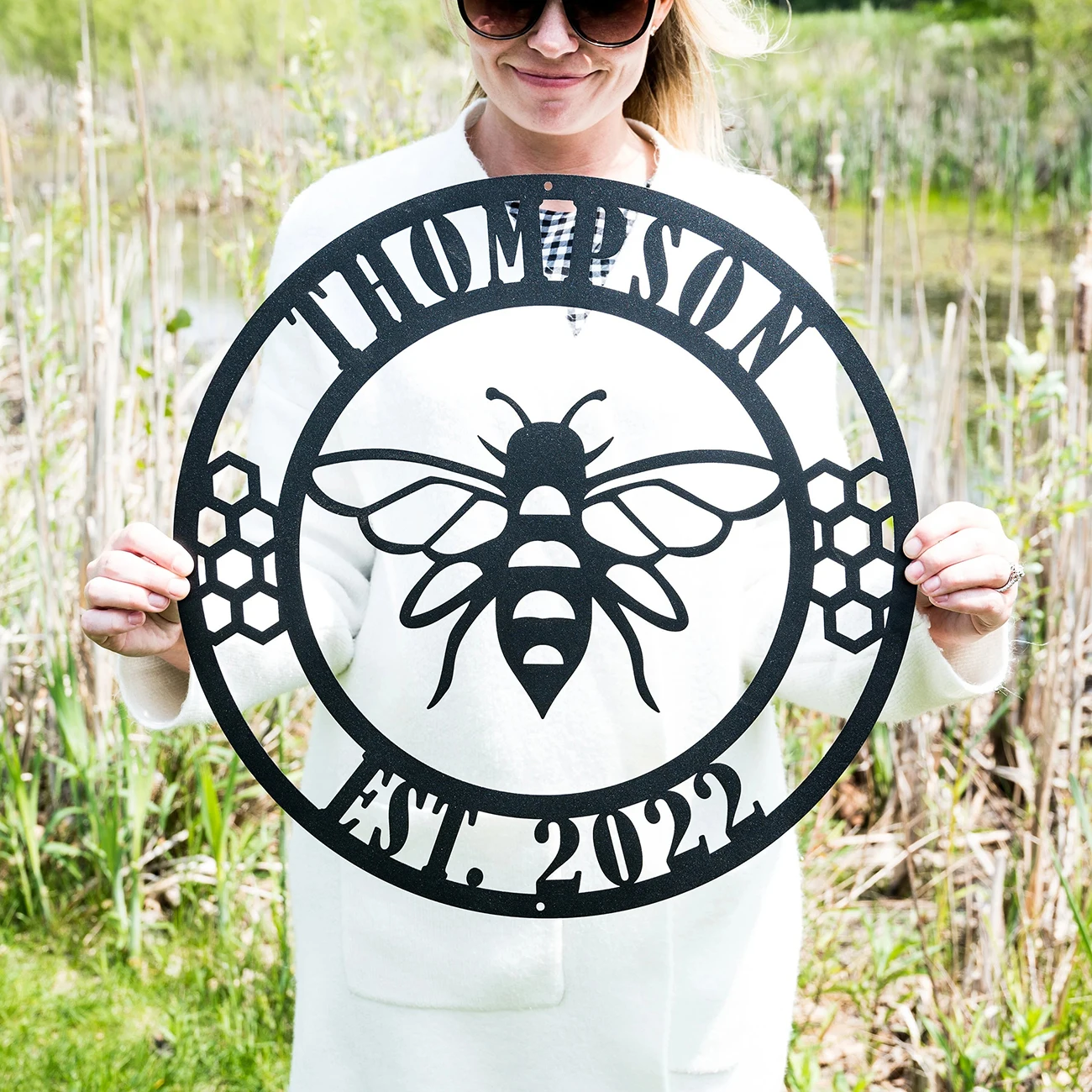 Custom Personalized Honey Bee Sign Custom Metal Bee Decor Garden Sign Gift for Gardener Bee Keeper Honey Bee Accent Bee Garden