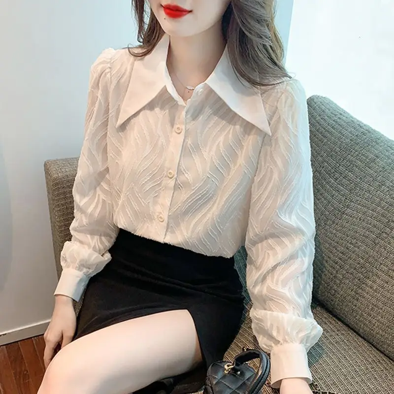 Office Lady Stylish Single-breasted Shirt Summer Casual Turn-down Collar Line Female Clothing Korean Solid Color Loose Blouse