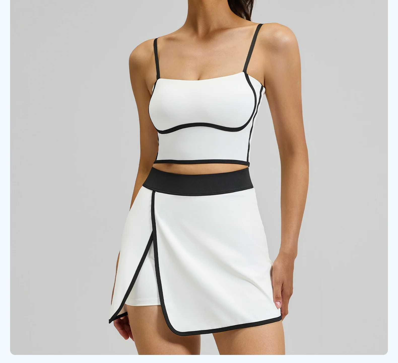 

Camisole color-block sports slit skirt set, fitness yoga short skirt set tennis skirt