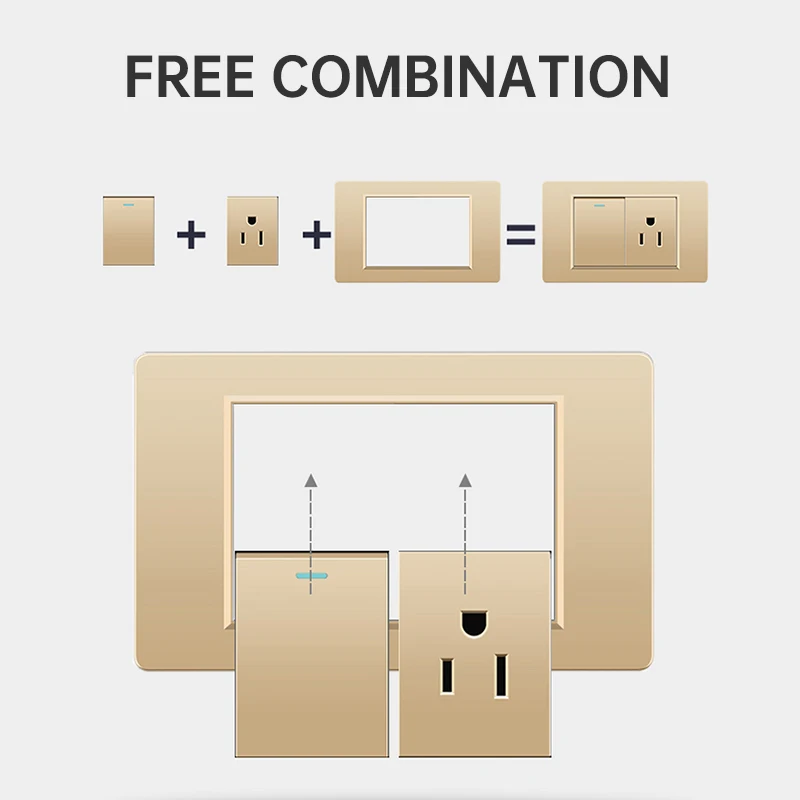 Элегантная Золотая огнестойкая панель из поликарбоната, Тайланд, стандартный тип C, американская розетка, 118*72 мм, настенная розетка светильник, переключатель, быстрая зарядка
