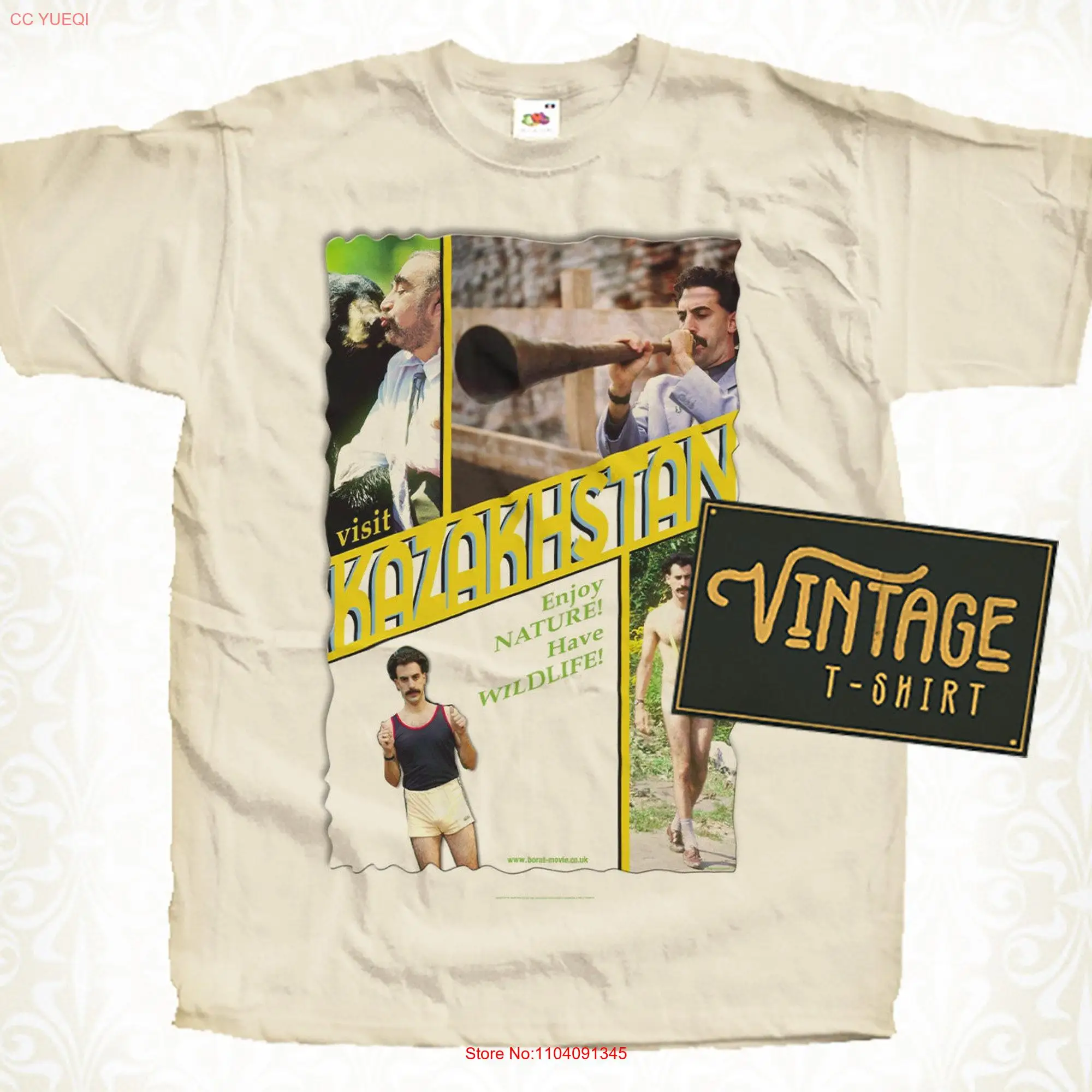 Borat V4 T Shirt Vintage Natural color Men's DTG Digital Print SIZES S M L XL 2XL 3XL 4XL 5XL long or short sleeves