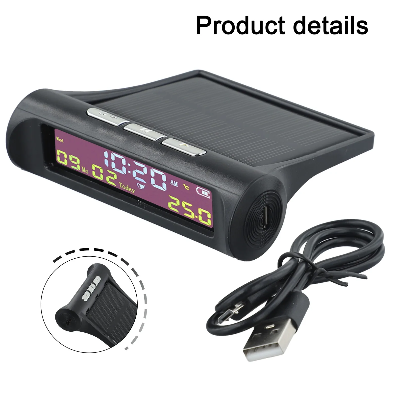 

2 в 1 DC 5 В электроника с дисплеем даты и температуры автомобильные цифровые часы качество солнечные TPMS вид 1 шт. автоматические