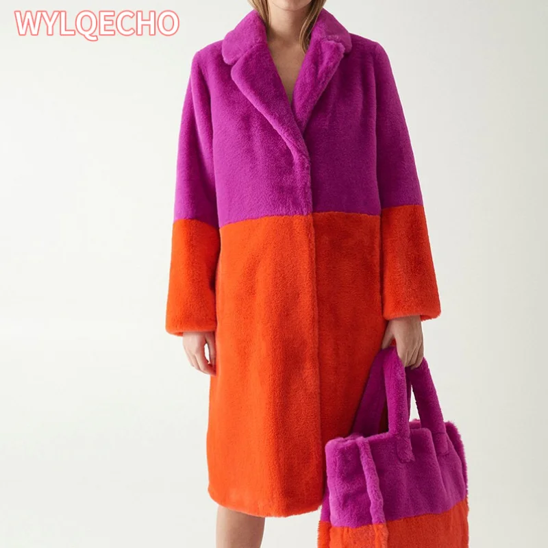 Cappotti invernali in peluche donna giacca lunga in pelliccia sintetica con risvolto soffice giacca in pelliccia artificiale di lusso Teddy femminile cappotto di pelliccia naturale finta donna