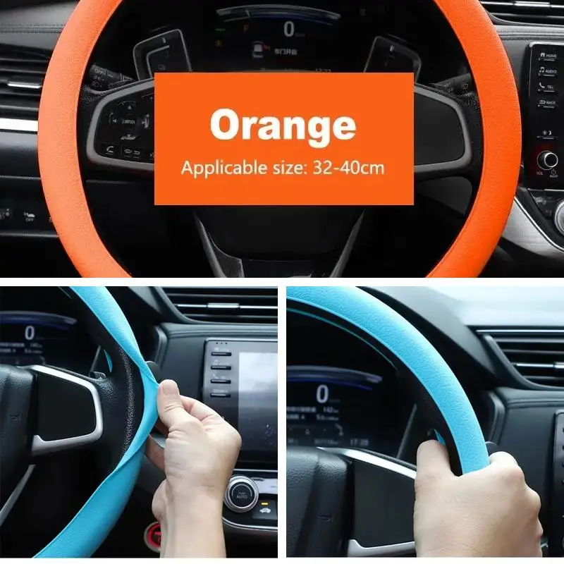 38cm Elastic Silicone Car Steering Wheel Cover Anti Slip Breathable Universal Steering Protective Sleeve Interior Parts 2