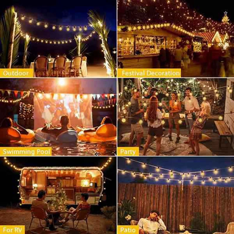 G40 Solar String Lights With Remote Control Outdoor Waterproof LED Globe Shatterproof Bulbs For Patio Party