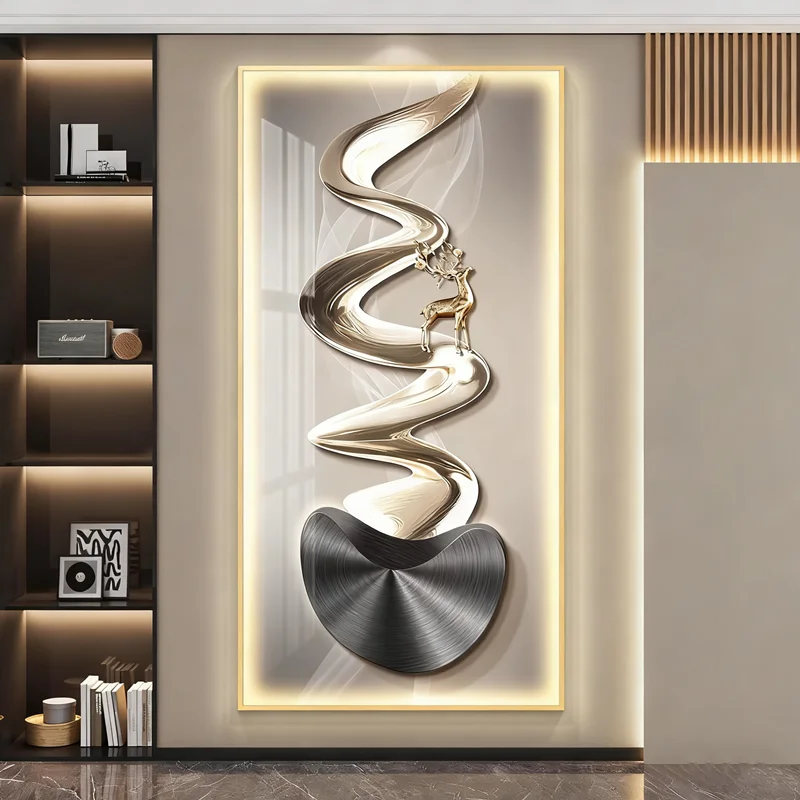 Abstract Luxury LED Lighted Entryway Decorative Painting Hallway Corridor Hanging Painting Minimalist Modern High-end Mural Lamp