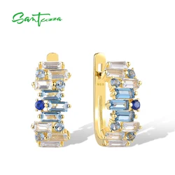 SANTUZZA Genuine 925 Sterling Silver Earrings For Woman Sparkling Blue Spinel Tapper Trendy Wedding Anniversary Fine Jewelry