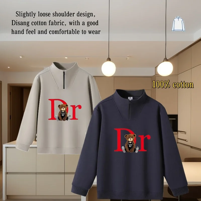 Pure Cotton Stand-Collar Sweatshirt Jacket for Women, New Spring, Autumn, and Winter Style