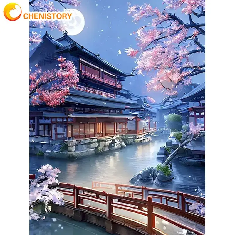 CHENISTORY Full Diamond Painting Frame Antiquity Landscape Mosaic Embroidery Paint Kit Decorative Painting Artwork Chinese Style