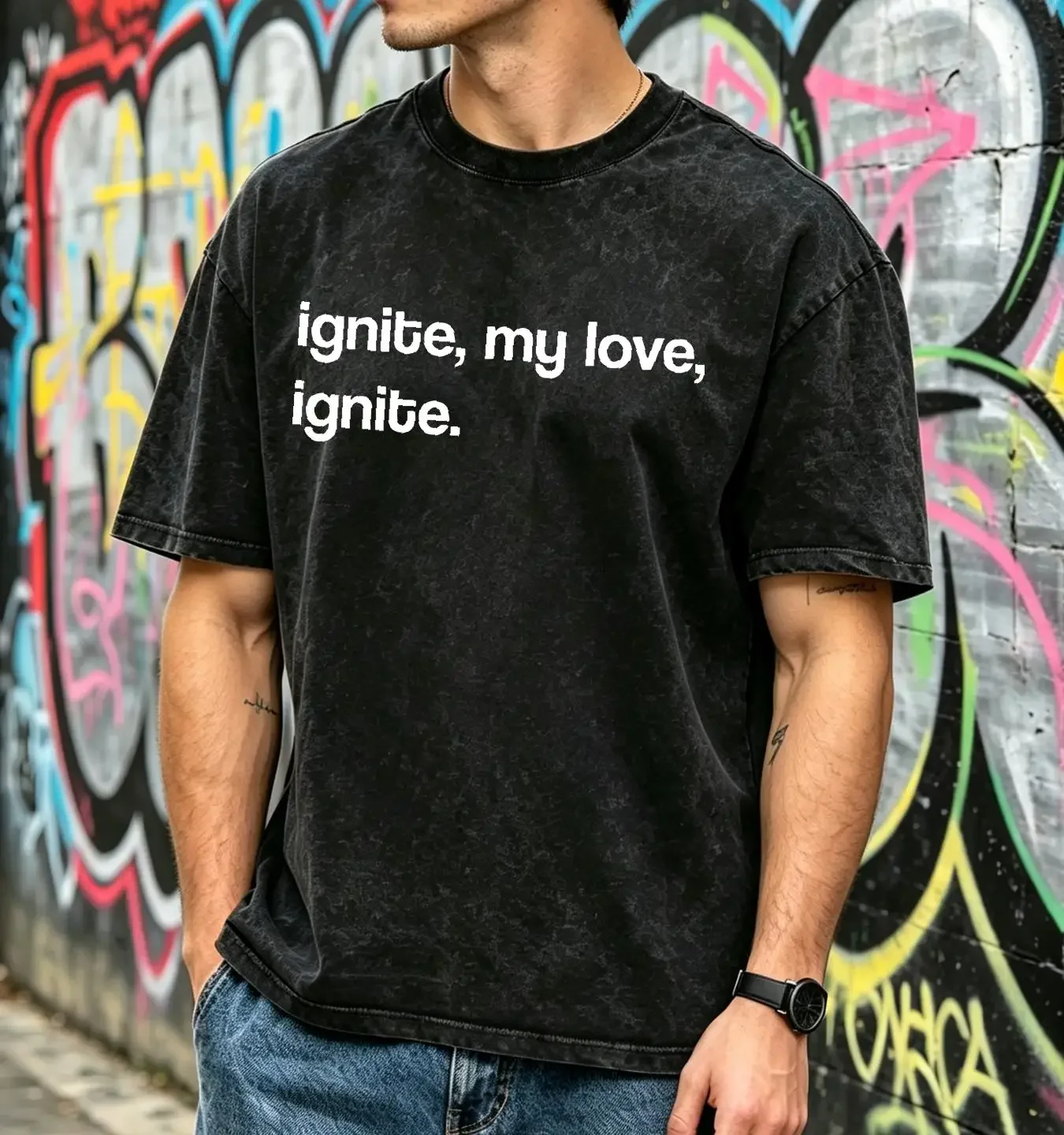 washed T Shirt aaron warner ignite my love Size M 3XL vintage Washed designer clothes Top For Everyday Wear streetwear Casual