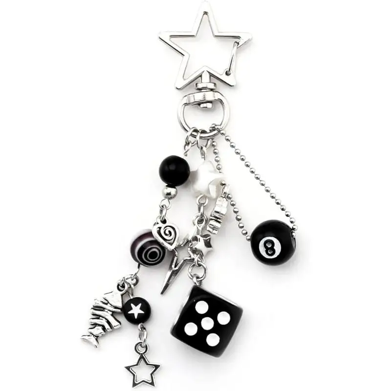 Y2K Street Style Keychain Punk Hiphop Black Dice No.8 Billiard Pendant Lucky Decor for Daily Wear Gift for Girls Boys