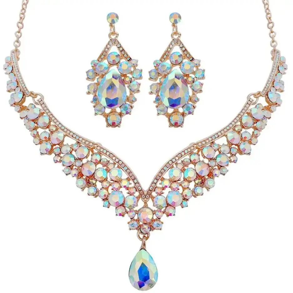 

DIEZI Baroque Luxury Water Drop Rhinestone Choker Necklace Earrings Jewelry Sets Wedding Party AB Crystal Jewelry Accessories