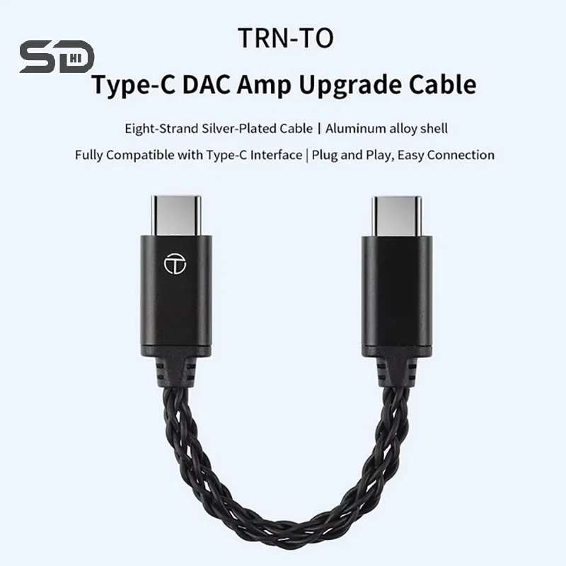 TRN TO Type C To Type-C DAC Amp Upgrade Cable Hifi Adapter Earphone Amplifier 8-Strand Silver-Plated Wire For TRN TE PRO Phone