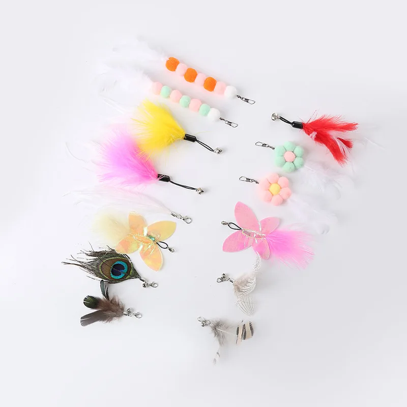 1/2/5PCS Cat Toy Feather Replacement Head Combination Of Three Telescopic Rod Feather Replacement Head Toy For Cats