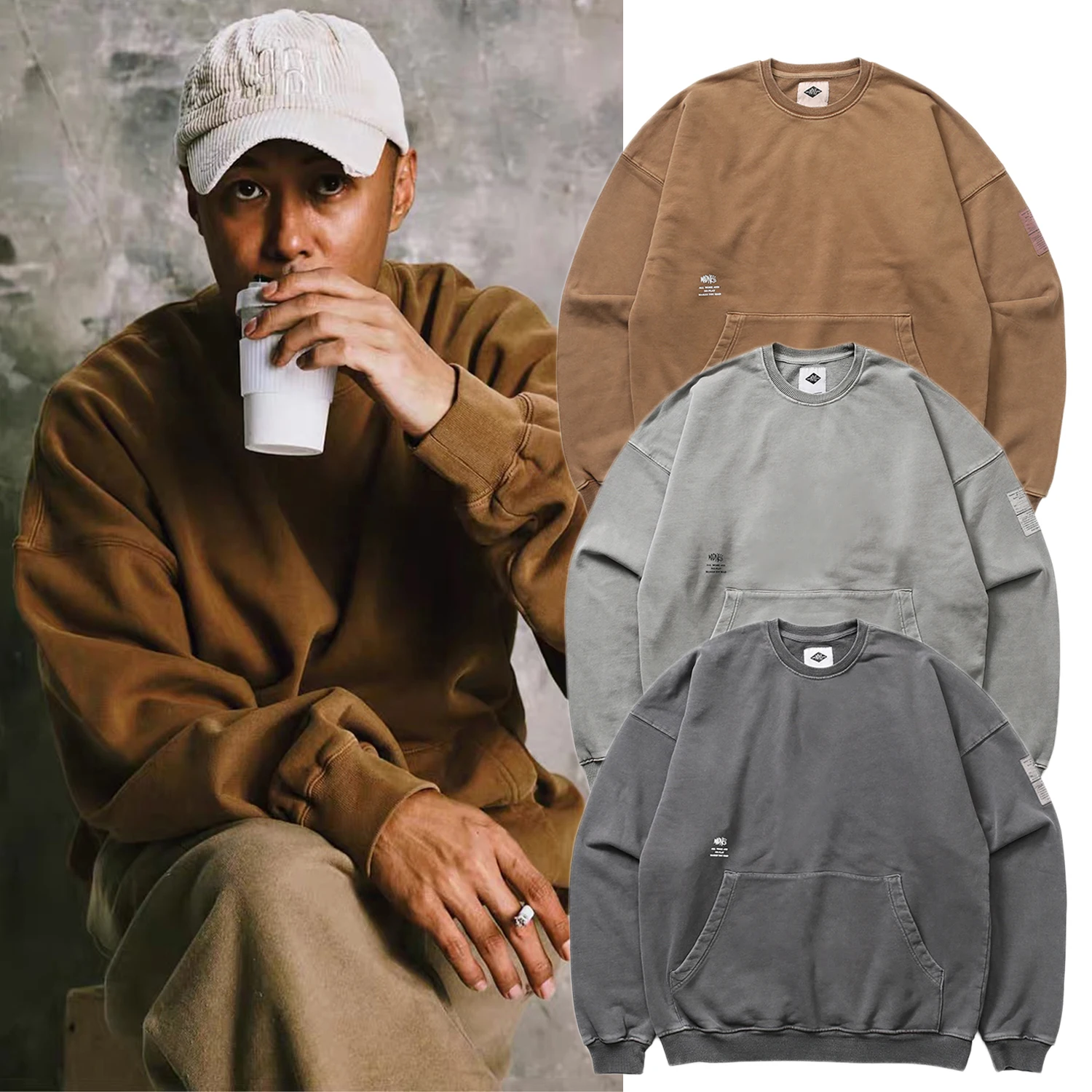 

MADN 420g Orange Label round Ne Sweater Hoodie Cotton Youth Casual Loose Fit Long Sve Printed Sweatirt