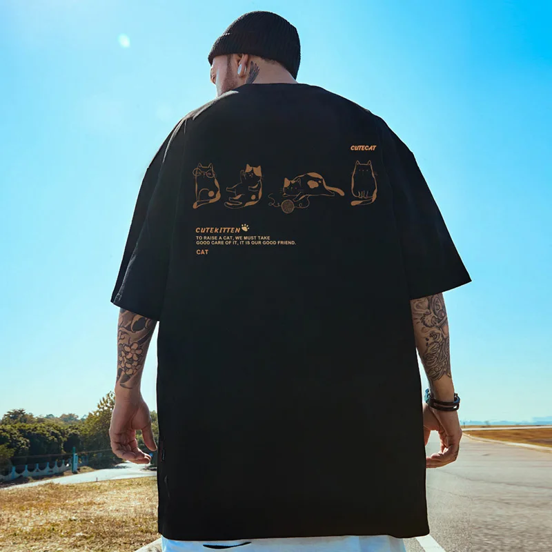 New Men's T-Shirt Cat Print Short Sleeve Tees For Men Simple Fashion Male Clothing Loose Oversized T-Shirt Tops 2024 Casual Tee - Image 2