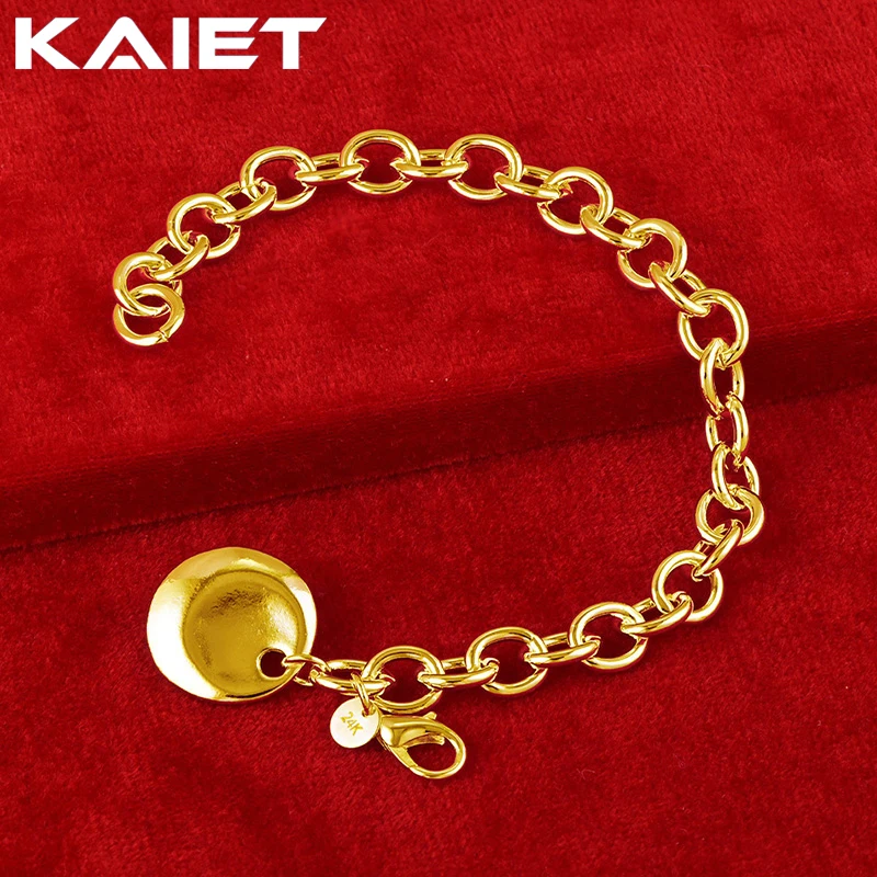 

KAIET 925 Sterling Silver Round Pendant Bracelet Plated With 18K Gold Wedding Party For Women Charm Fine Jewelry