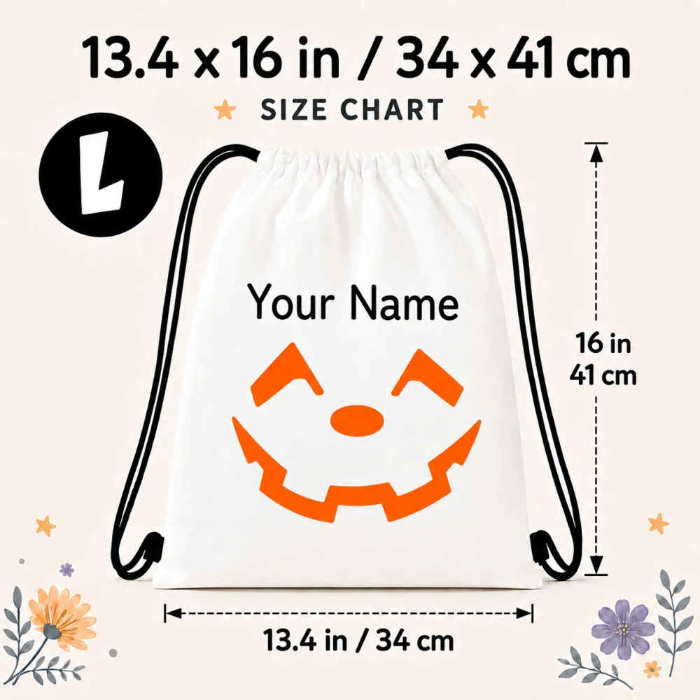 Personalized Halloween Pumpkin Drawstring Bag Custom Name Jack O Lantern String Backpack for Kids Gym Travel Party