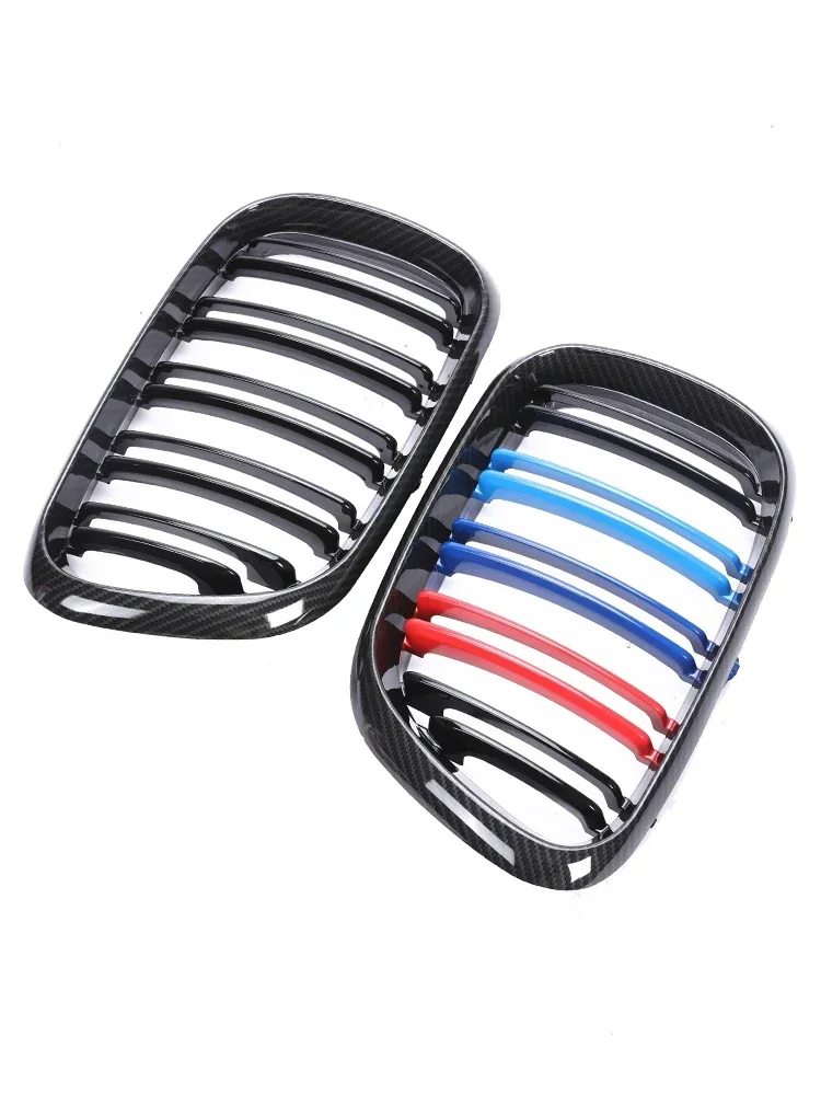 M-Tri Color Front Bumper Kidney Grille Car Styling for BMW E53 X5 X6 1999-2003 Double Slat Carbon Fiber Gloss Black Grills Parts