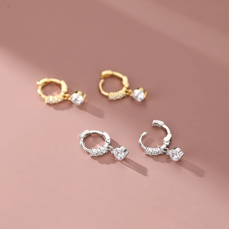 925 Sterling Silver Solitaire Zircon Geometric Stud Earrings for Women Simple Temperament Party Jewelry Gift