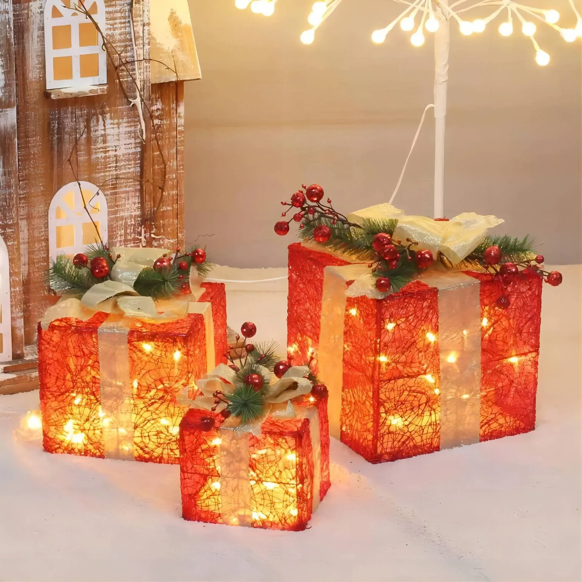 Christmas LED Glow Gift Bag Gift Box Scene Stacks Christmas Gift Decorative Ornaments Xmas Gift Holders Christmas Gift