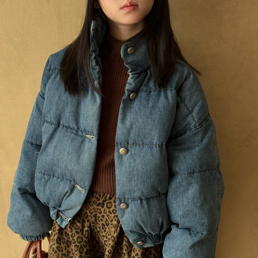 Ropa de Algodón para Niñas, Otoño-Invierno 2026, Ropa Infantil Nueva, Estilo Coreano, Jeans Cortos para Bebés, Ropa de Algodón con Cuello Azul