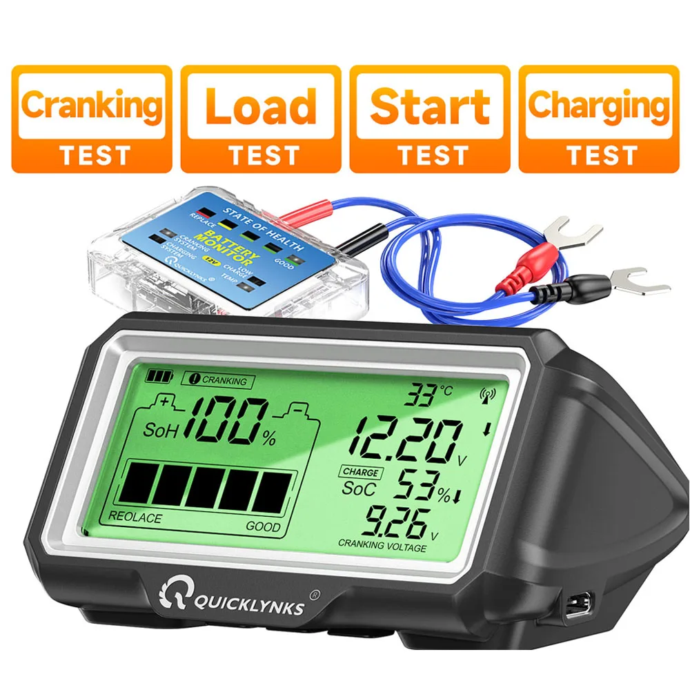 QUICKLYNKS BM5-D 12V Car Battery Tester Monitor LED Head Up Display Auto Charging Tester Tool Battery Health SOH SOC Analyzer
