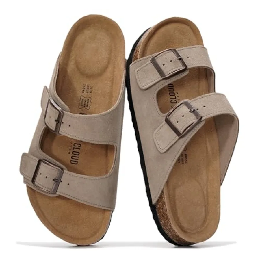

0% Genuine Leather Flat Sandals For Women 202 Cork Footbed Womens Sandals with Memory Foam and arch support Vacation Essentials