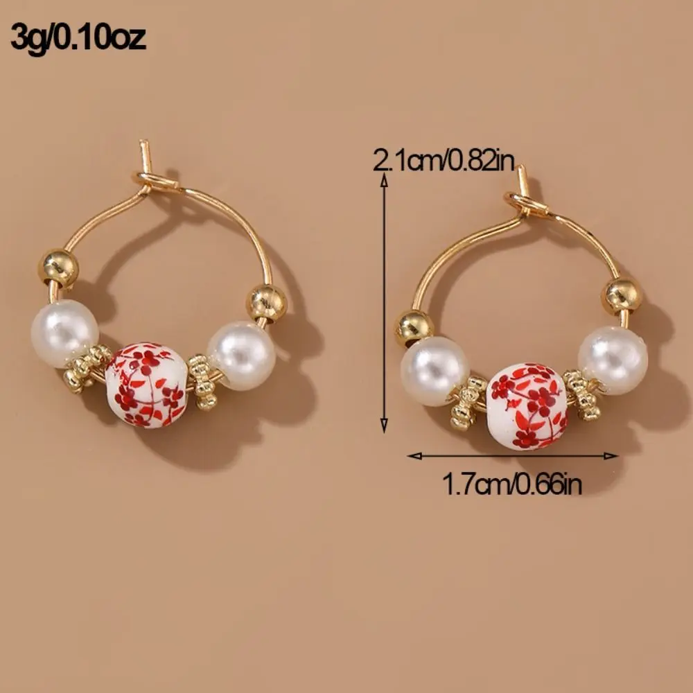 Ceramics Pearl Dangle Earring Handmade Bohemia Earrings Blue and White Porcelain Earrings Alloy