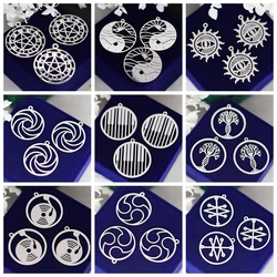 3pcs Round Punk Sprial Sun Star Charms for Jewelry Making Earrings Bracelets DIY Craft Stainless Steel Music Animal Tree Pendant