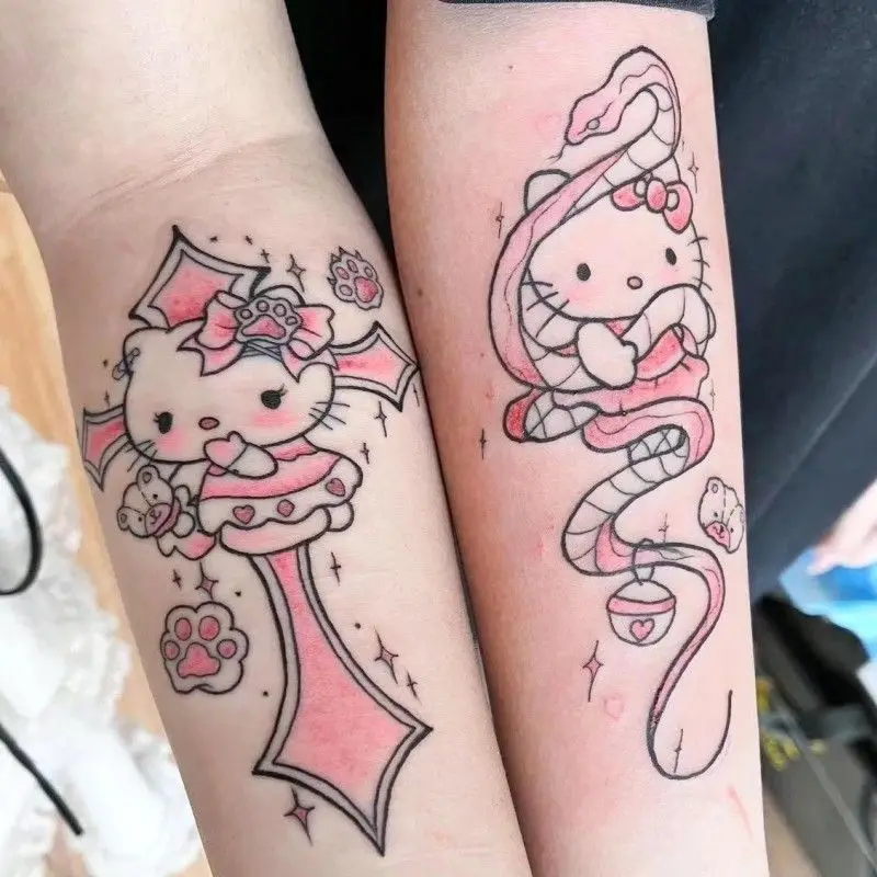 Sanrio Cute Sweet Cool Girl Set Bow Hello Kitty Kurome Flower Arm Waterproof Long-lasting Tattoo Sticker